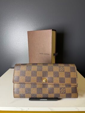 Louis Vuitton Brown Check Damier Continental Wallet with Gold Snap